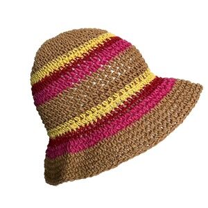 Body Glove Bucket Hat Crochet Pink Yellow One Size Beach Sun Striped